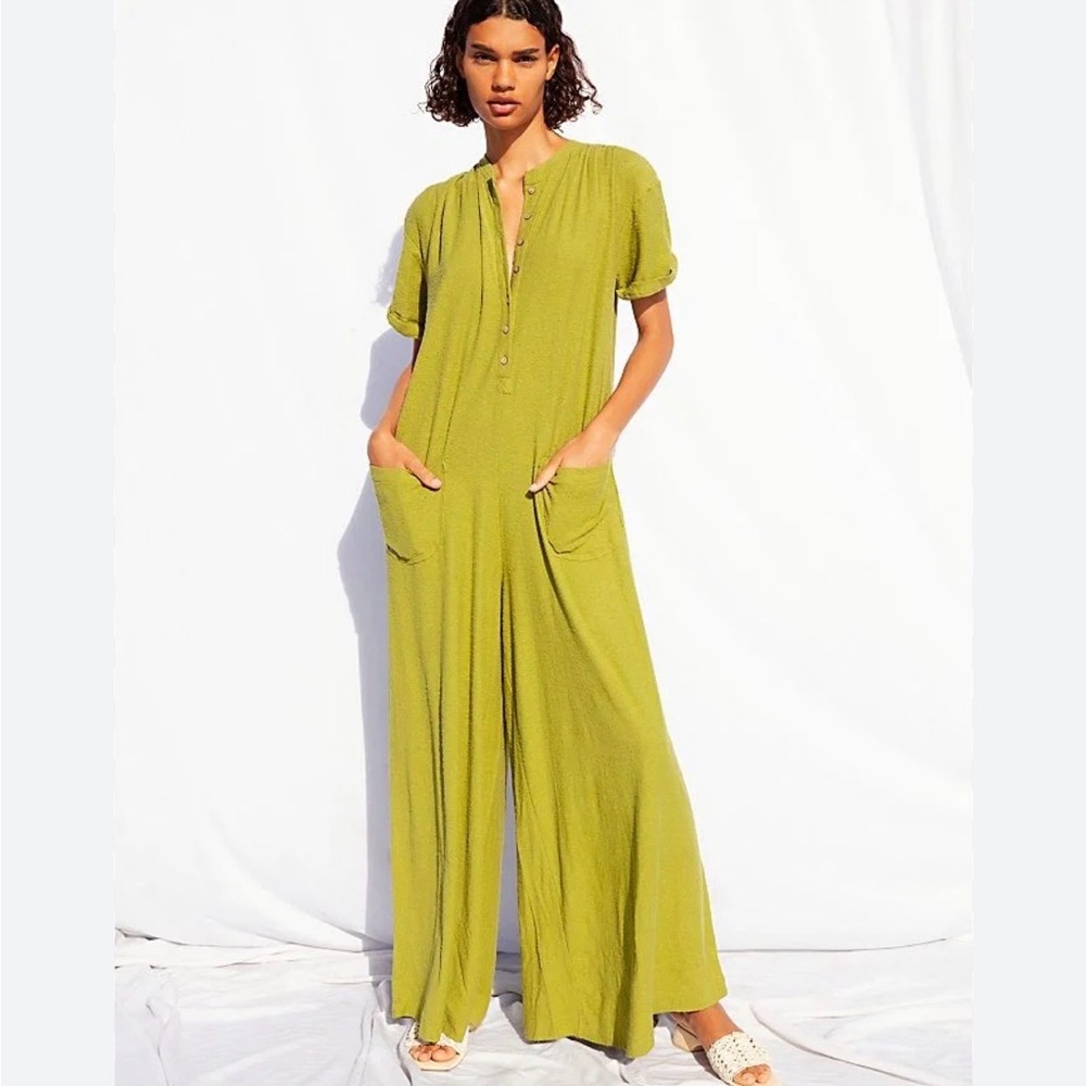 Free People Beach Relaxed Wide-Leg Jumpsuit in beautiful Green